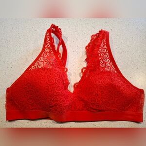Aerie Red Lace Wireless Bra with Adjustable Straps